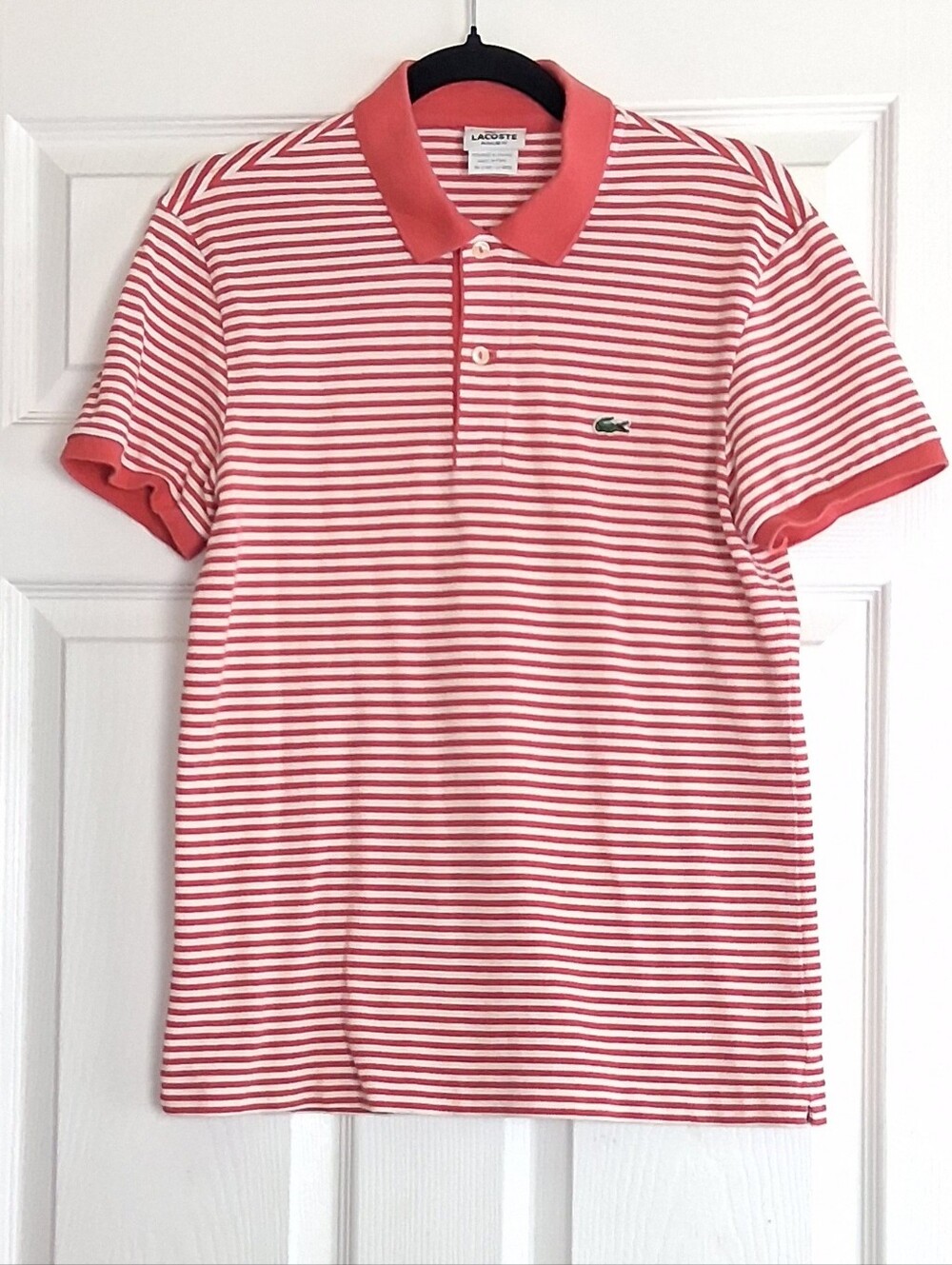 Lacoste Coral White Stripe Short Sleeve Polo Shirt